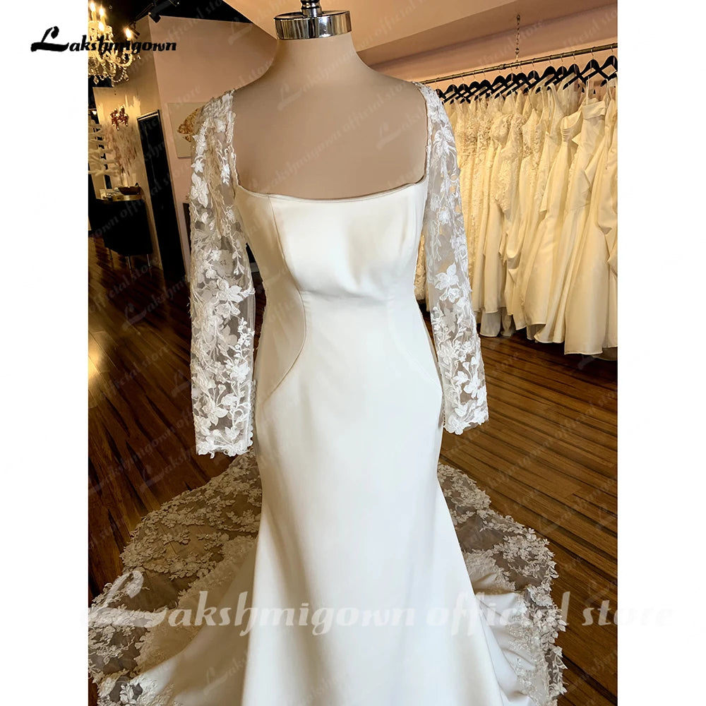 Roycebridal Lace Long Sleeve Mermaid Boho Wedding Dress For Women Brautkleid 2025 Scoop Neck Bridal Church Lace Wedding Gowns