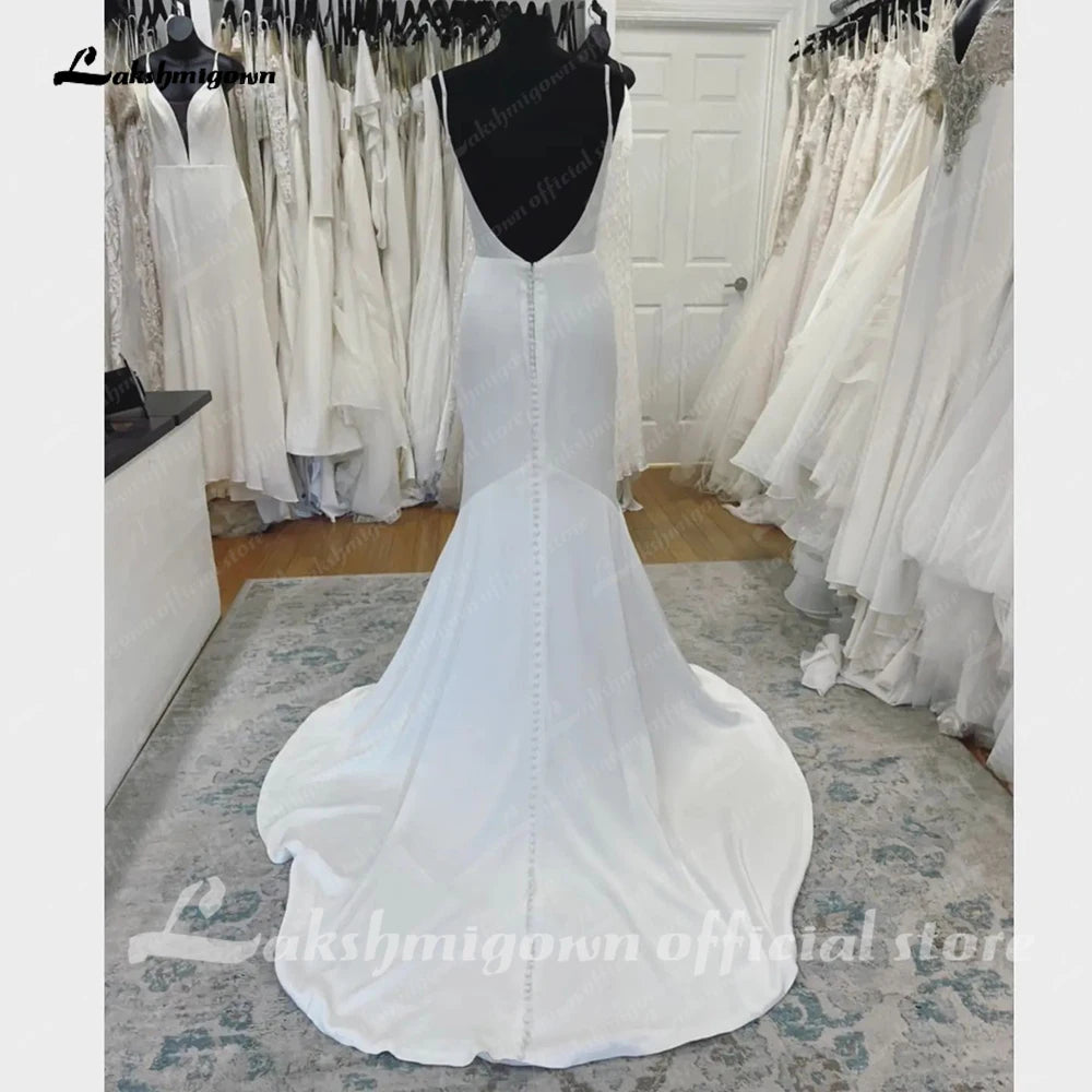 Lakshmigown Robe Satin Bridal Dress Wedding 2024 Sexy Women Beach Wedding Gowns Backless