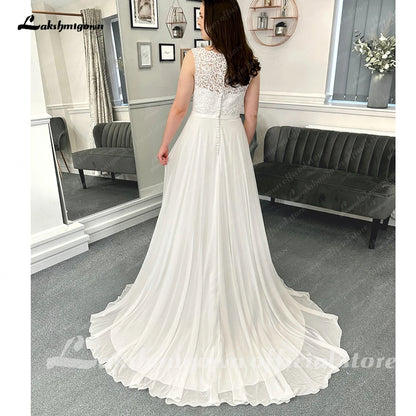Roycebridal Top Lace Chiffon Women Wedding Dress 2025 Hochzeit Boat Neck Vestidos Civil Bridal Gowns Open Back