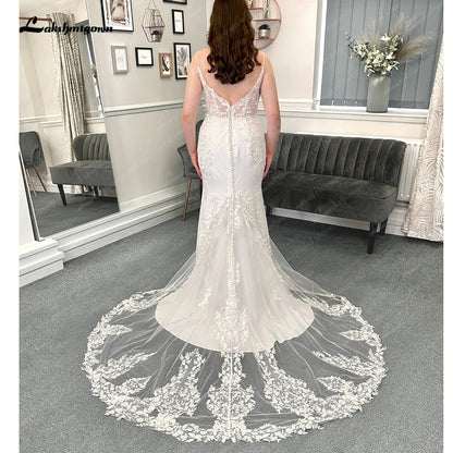 Roycebridal Sexy Mermaid Soft Satin Lace Wedding Dress for Women 2025 Vedtidos De Noiva Bridal Gowns Spaghetti Straps