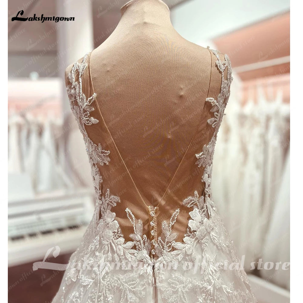 Lakshmigown Boho Wedding Dress Tulle V-Neck Long Beach Wedding Dresses Vestidos De Novia Open Back