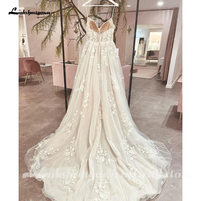 Roycebridal Spaghetti Straps Wedding Dress 2025 Robe Elegant Long Bridal Beach Wedding Gowns Floral Lace Appliques Robe de marie