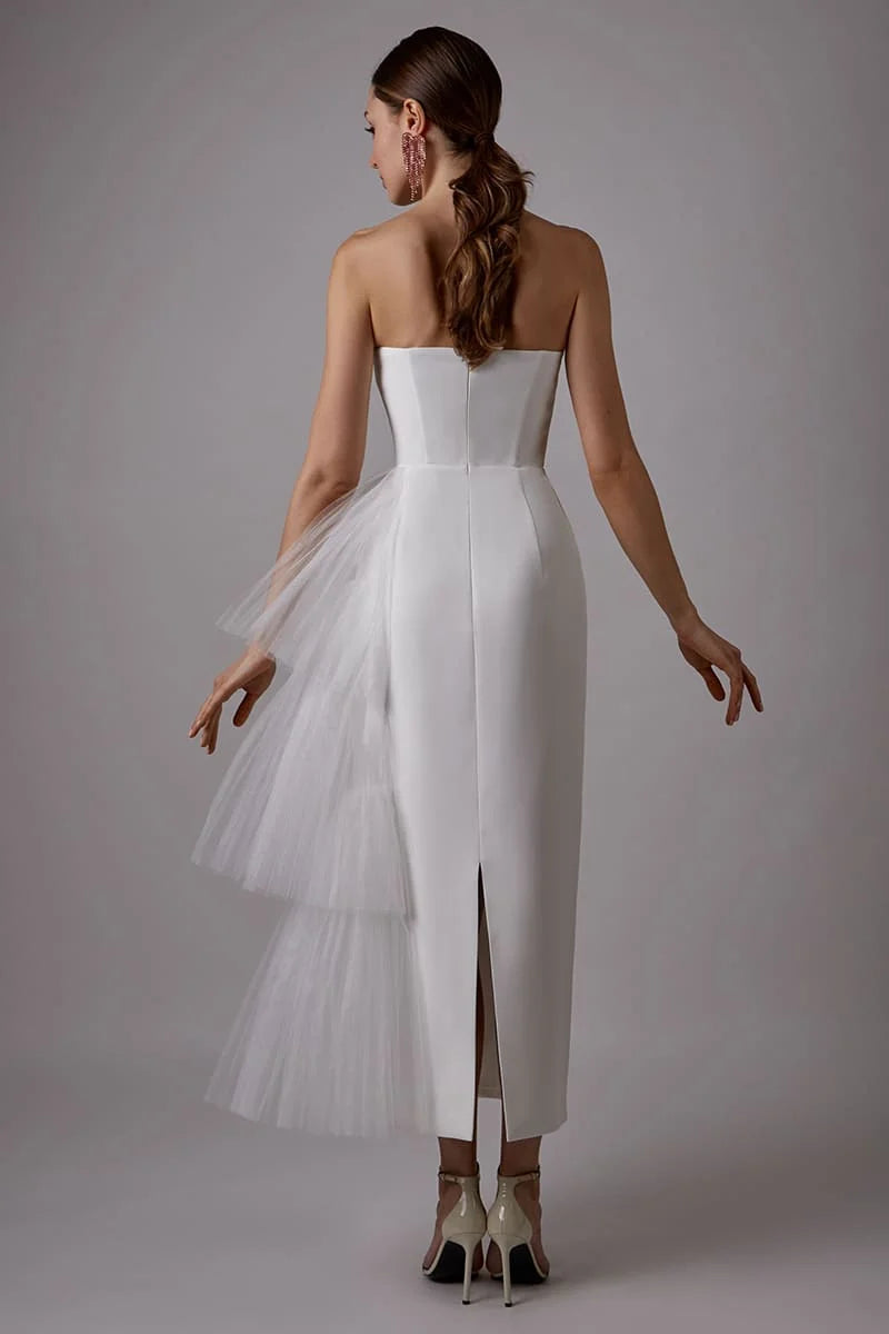 Roycebridal Short Boho Wedding Dress with Pleat Tulle Satin Wedding Gown Vestido De Noiva Wedding Party Dress