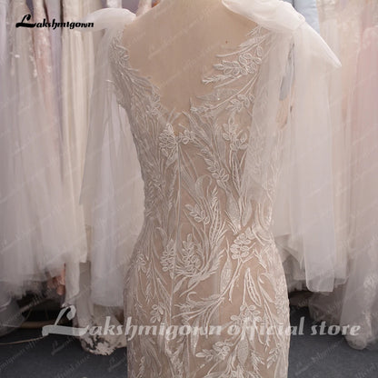 Roycebridal Luxury Plunging Lace Mermaid Bridal Wedding Dress for Women  Vestidos Novia Wedding Gowns Appliques with bow