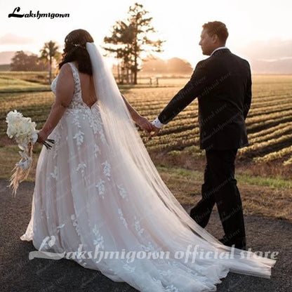 Roycebridal A line Wedding Dresses V-neck Custom-Made Court Train Appliques Sleeveless Bridal Gown  Robe De Mariée