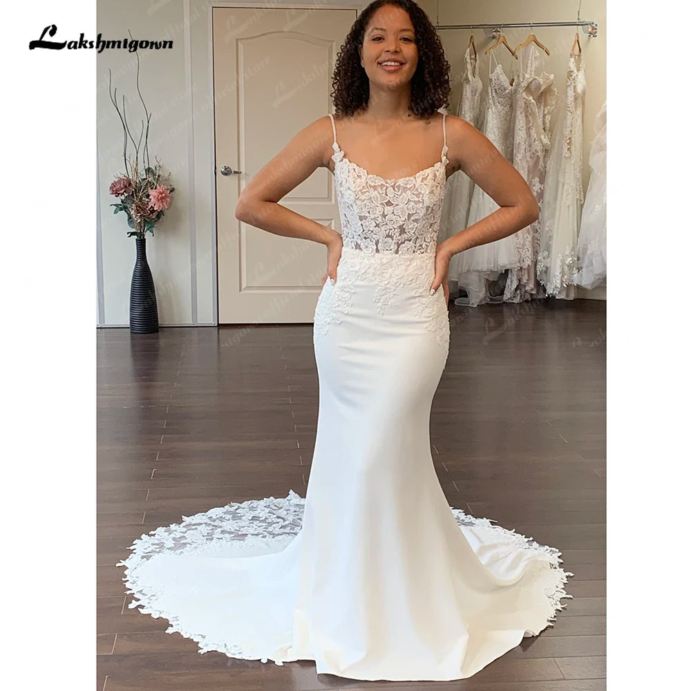 Lakshmigown Boho Mermaid Beach Wedding Dress 2023 Special Occasion Backless Crepe Long Bridal Gowns New Mariage