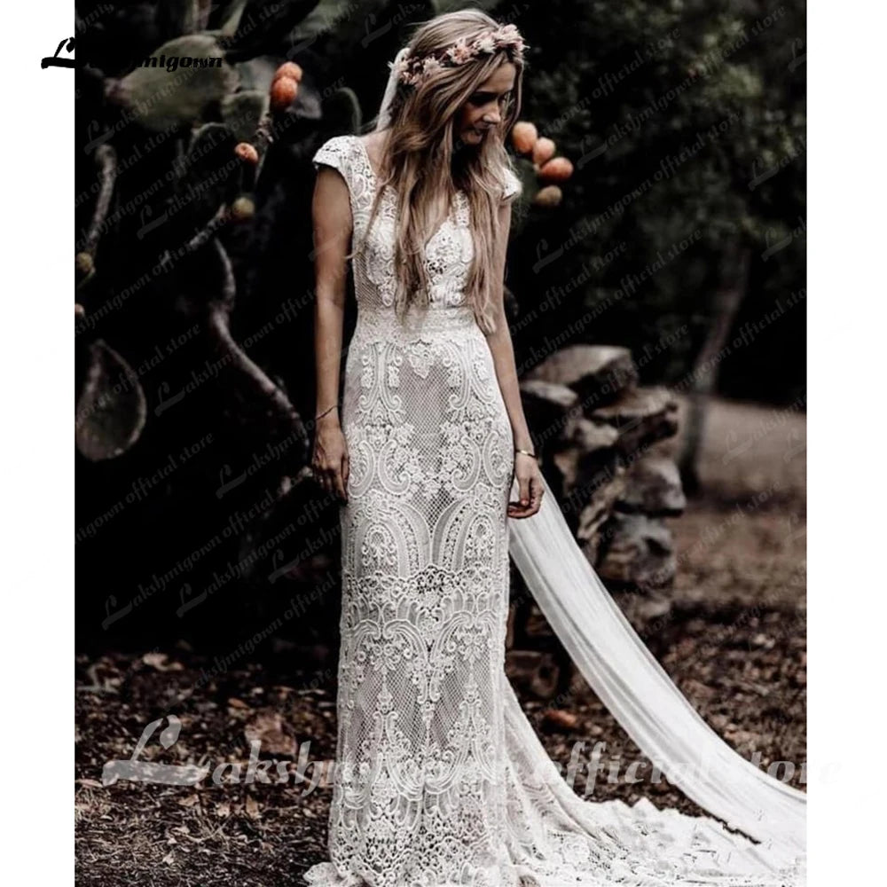 Roycebridal Roycebridal Boho Lace Behemian Mermaid Wedding Dress Robe Civil Country Bridal Gowns Sexy Backless Lace robe mariage femme