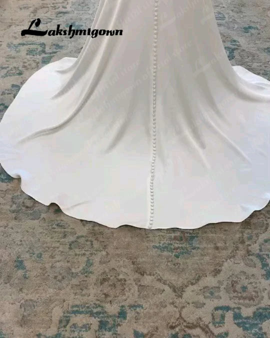 Lakshmigown Ivory Mermaid Wedding Dress Satin Pleat Bride Dresses Appliques Beach Boho Wedding Party Dress