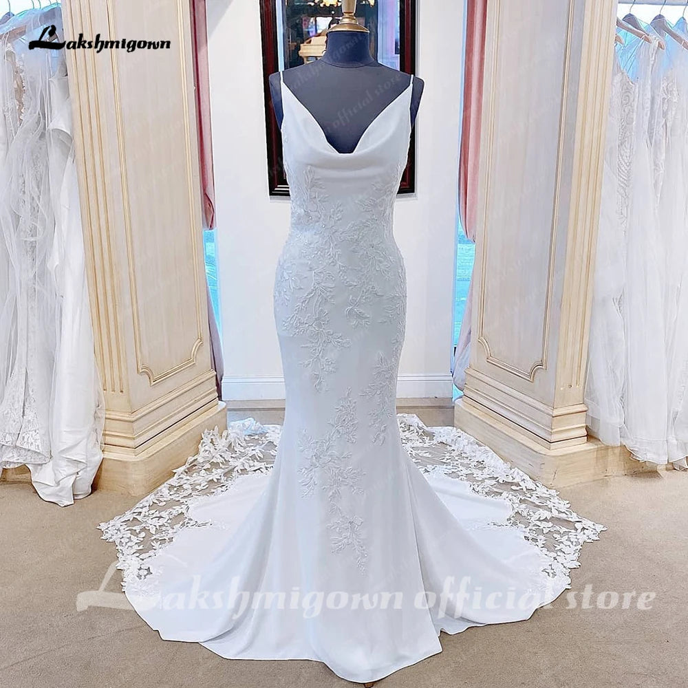 Lakshmigown Crepe Lace Mermaid Wedding Dresses For Women Vestido De Novia 2023 Boda Elegant Bridal Dresses Long Train