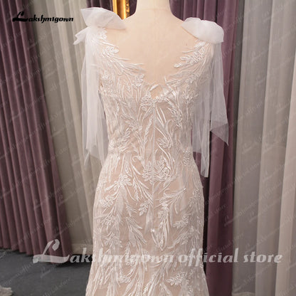 Roycebridal Luxury Plunging Lace Mermaid Bridal Wedding Dress for Women  Vestidos Novia Wedding Gowns Appliques with bow