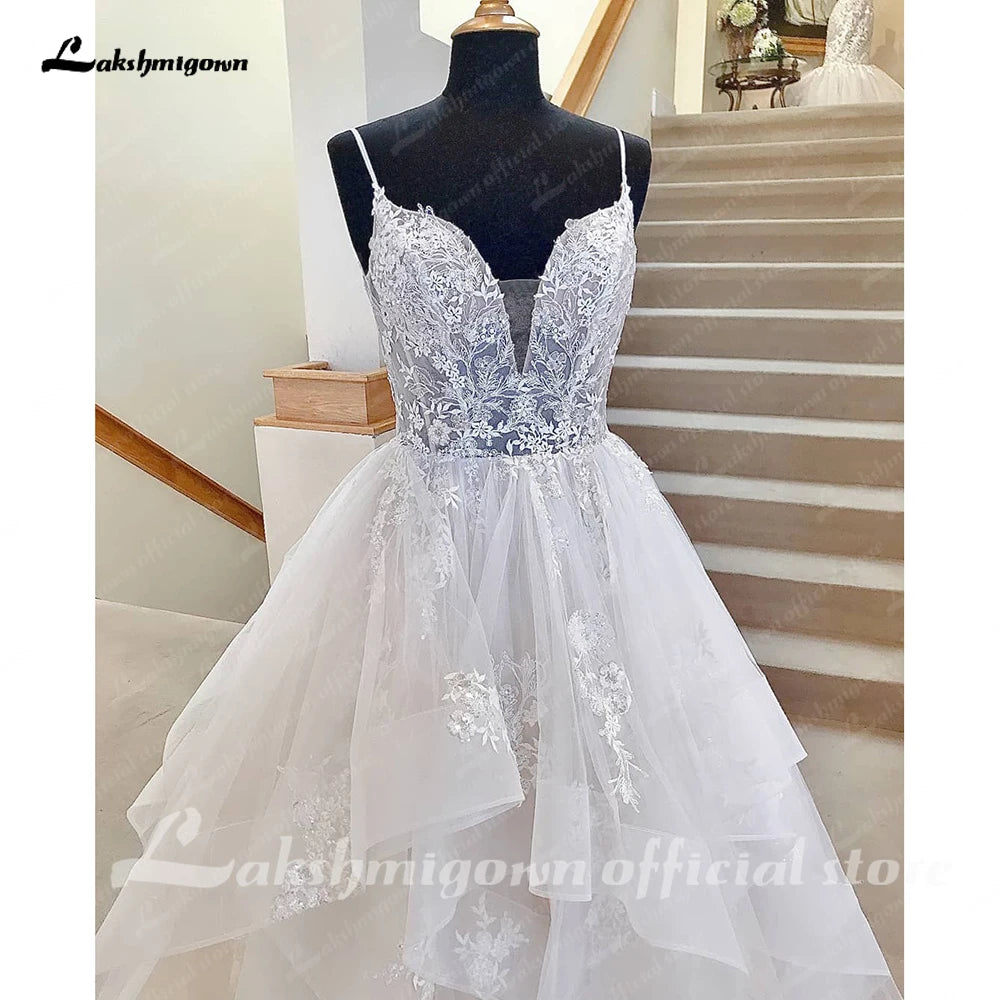 Lakshmigown Puffy Tulle Wedding Dress 2023 Vestidos Civil Boho Spaghetti Strap Long Bride Dress Elegant Party Gowns