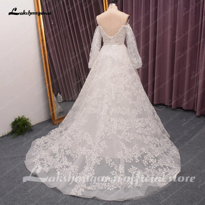 Roycebridal Off Shoulder Fulll Lace Wedding Dress Women  Fuffy Longe Sleeves Beach Bridal Gown Robe de mariee