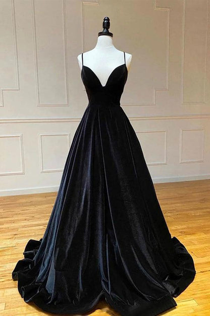 Roycebridal  Oaklee | Simple Black Velvet Long Prom Dress, Black Evening Dress