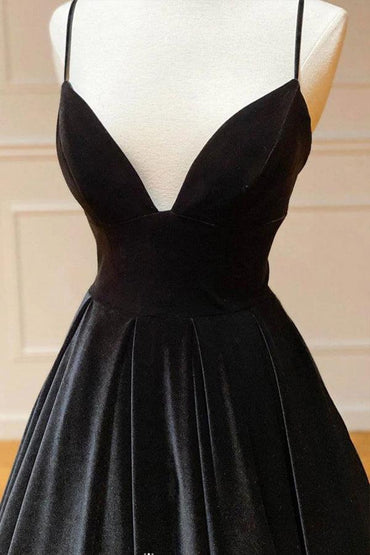 Roycebridal  Oaklee | Simple Black Velvet Long Prom Dress, Black Evening Dress