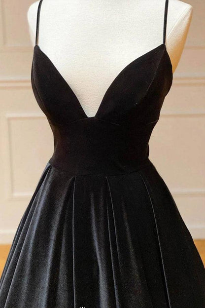 Roycebridal  Oaklee | Simple Black Velvet Long Prom Dress, Black Evening Dress