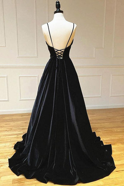 Roycebridal  Oaklee | Simple Black Velvet Long Prom Dress, Black Evening Dress