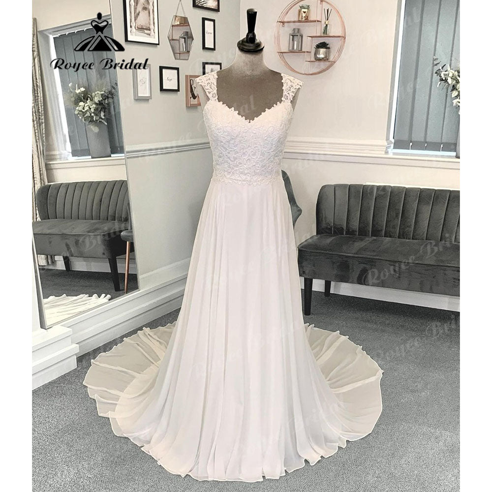 Summer Robes Civil Lace Bodice Chiffon Wedding Dress for Women 2024 trouwjurk Garden Beach Bridal Gown Sweep Train abito da spos