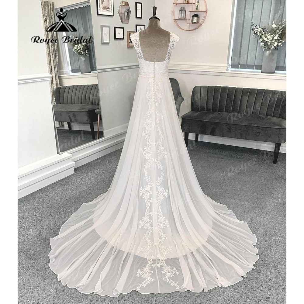 Summer Robes Civil Lace Bodice Chiffon Wedding Dress for Women 2024 trouwjurk Garden Beach Bridal Gown Sweep Train abito da spos