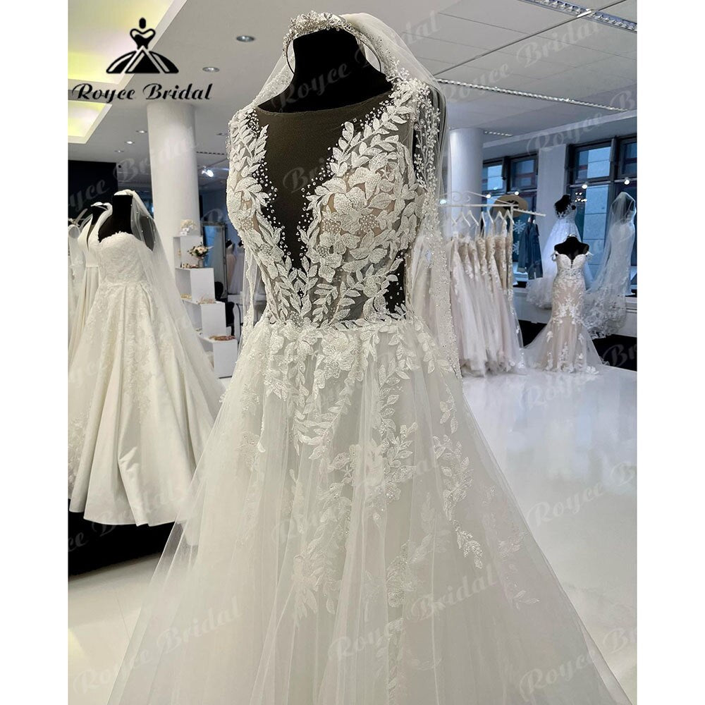 Trouwjurk Lace Appliques Beads Wedding Gown for Women 2023 robe longue Bridal Gown Sleeveless sukienka na wesele Roycebridal