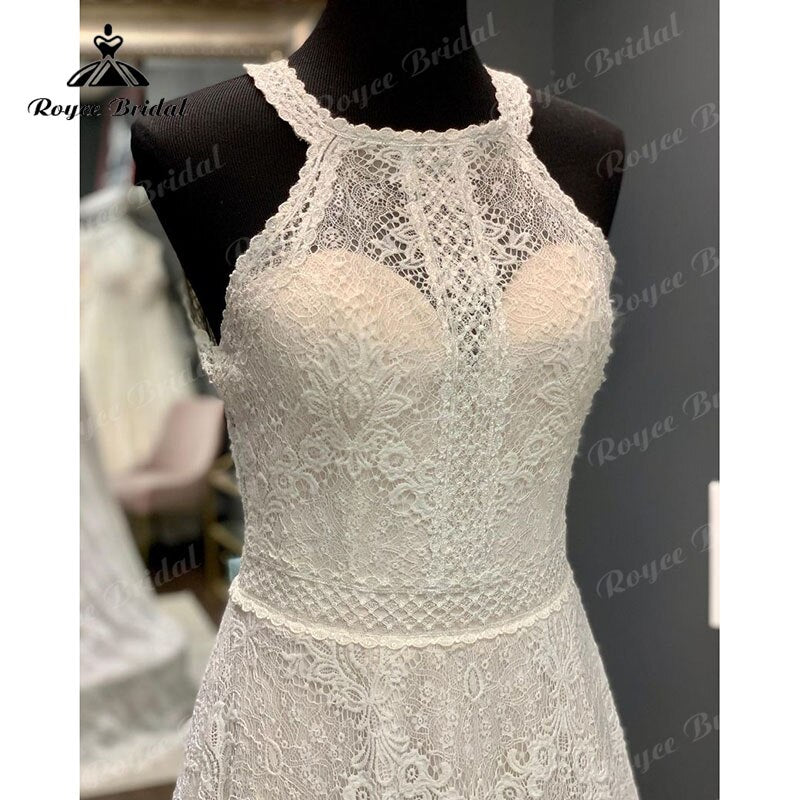 Roycebridal BRIDE,BRIDE EXPLORE All Wedding Dresses,BRIDE EXPLORE Custom Wedding Dresses 👗,BRIDE EXPLORE Plus SizeTrouwjurk Lace Halter A Line Boho Wedding Dress Sweep Train Open Back 2025 Vinatge Boho Wedding Gowns Custom Made robe de mariée
