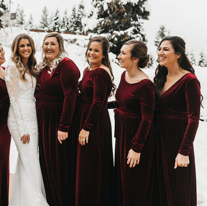 Roycebridal Long Sleeves Burgundy Velvet Bridesmaid Dresses for