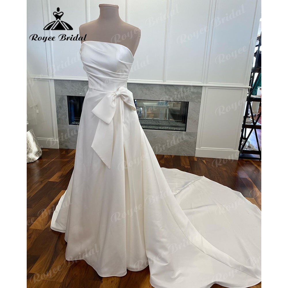Vestido De Noiva A Line Pleated Satin Women Wedding Dresses with Bow 2023 Bridal Gwons Factory Custom Made Off the Shoulder Sexy