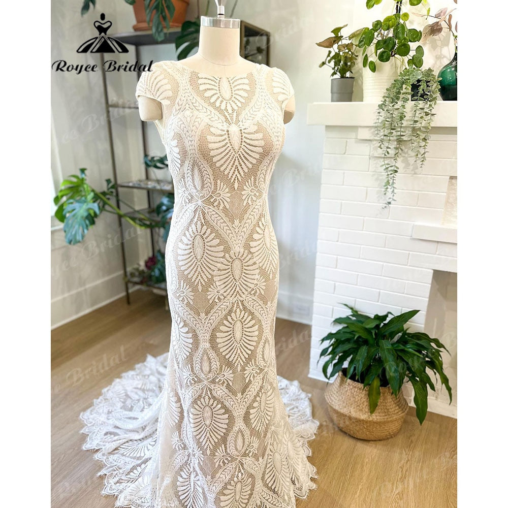 2022 Crochet Lace Applique Wedding Plus Size Bridal Jumpsuit Dress