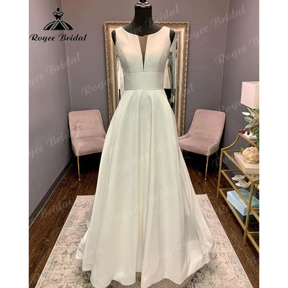 Vestito da Sposa Vintage Backless Robe Crepe Satin Wedding Dress  Sleeveless Women Bridal Gowns Hochzeitskleid Custom Made