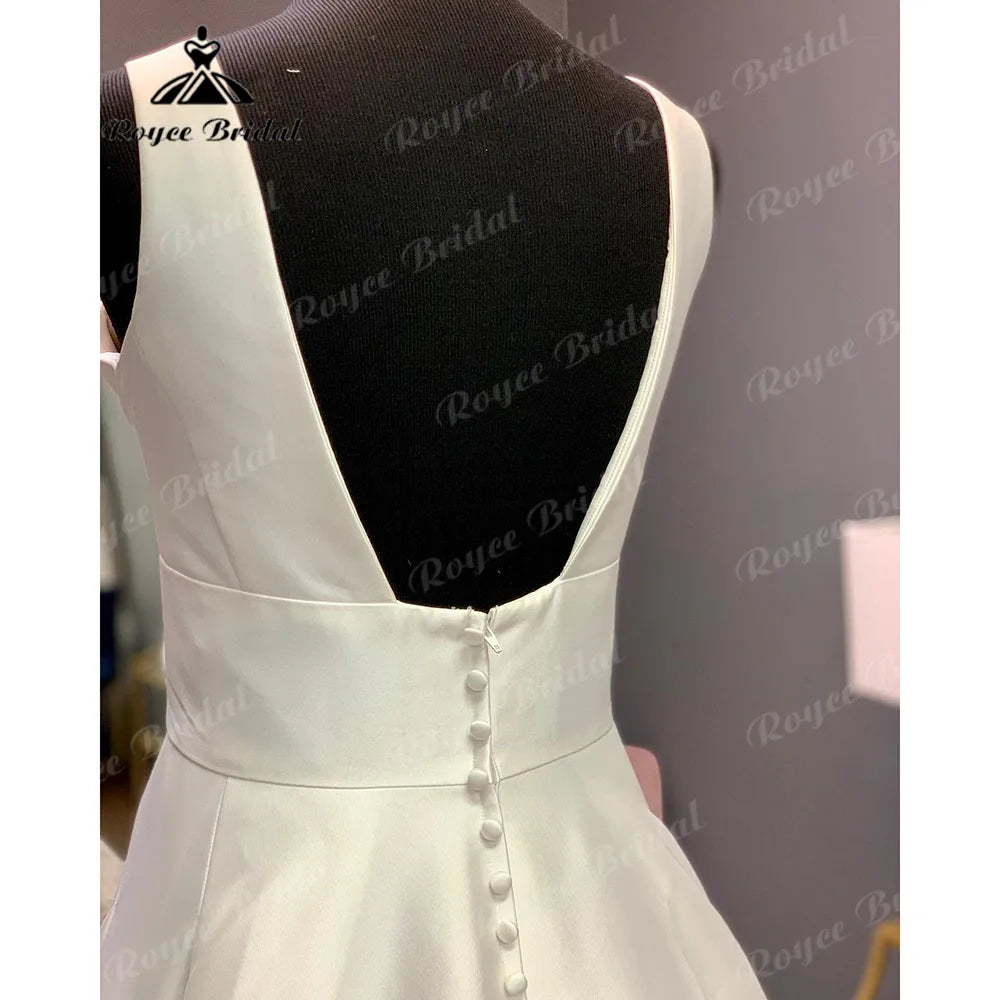 Vestito da Sposa Vintage Backless Robe Crepe Satin Wedding Dress  Sleeveless Women Bridal Gowns Hochzeitskleid Custom Made