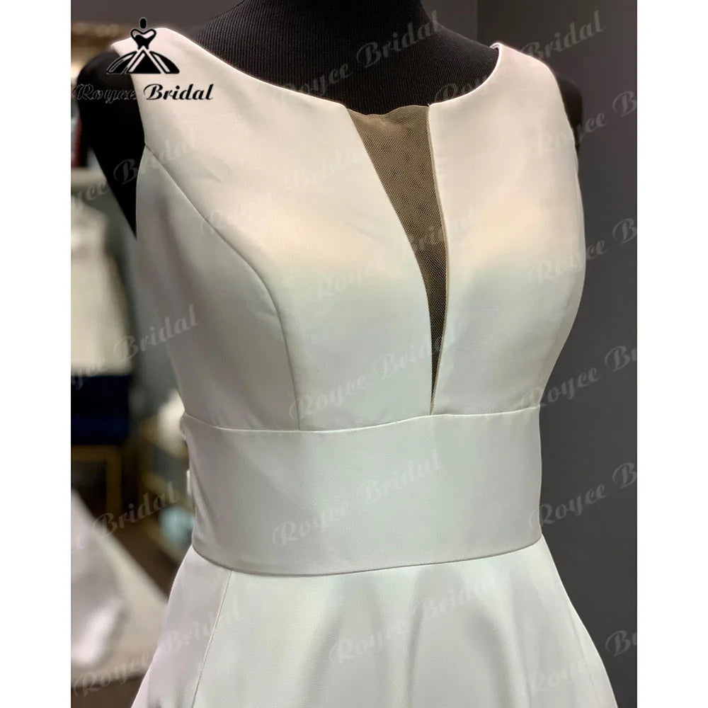Vestito da Sposa Vintage Backless Robe Crepe Satin Wedding Dress  Sleeveless Women Bridal Gowns Hochzeitskleid Custom Made