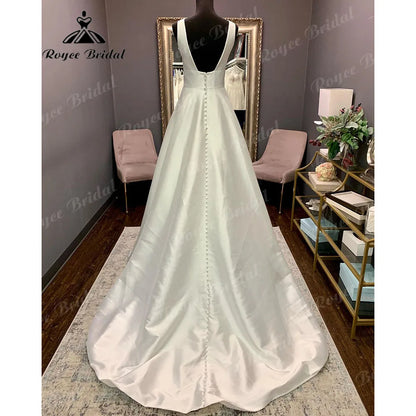Vestito da Sposa Vintage Backless Robe Crepe Satin Wedding Dress  Sleeveless Women Bridal Gowns Hochzeitskleid Custom Made