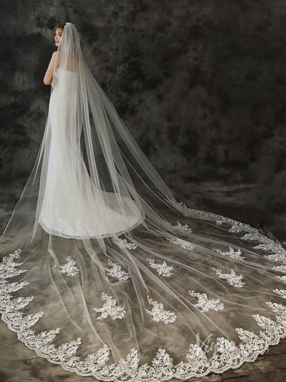Vintage 1 Tier Lace Cathedral Veil Viniodress TS1925-Veils-Viniodress-Ivory-Viniodress
