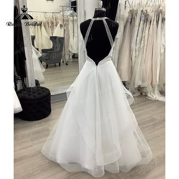 Roycebridal BRIDE,BRIDE EXPLORE All Wedding Dresses,BRIDE EXPLORE Custom Wedding Dresses 👗,BRIDE EXPLORE Plus SizeVintage Deep V Neck Halter Lace Open Back Princess Wedding Dress 2025 Floor Length vestido de novia sin espalda Wedding Gowns