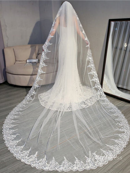 Vintage Ivory Cathedral Mantilla Veil Viniodress TS18005-Veils-Viniodress-Ivory-Viniodress