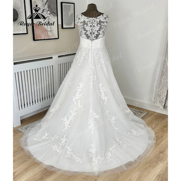 Roycebridal Vintage Lace Appliques Illusion Back V Neckline Wedding Dress for Women  Bridal Wedding Gown vistidos de festa de casamento