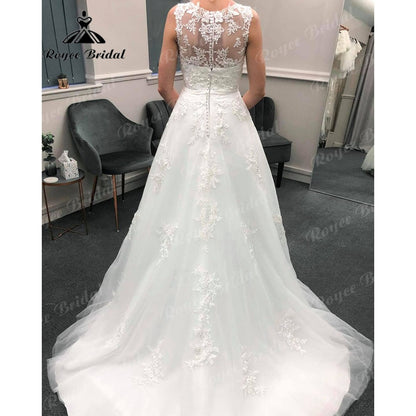 Vintage Lace Appliques Sleeveless Wedding Dress with Belt  Illusion Back Wedding Gown for Bride vestido de casamento Sexy