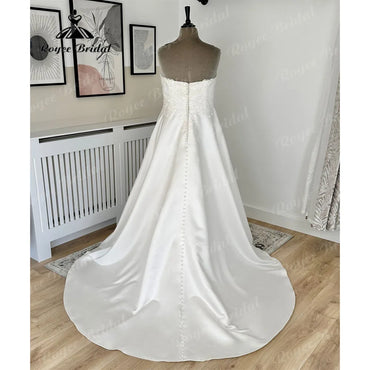Roycebridal Vintage Lace Bodice Soft Satin Off the Shoulder Wedding Dress for Women  Bridal Gown Custom Made robe de mariee Roycebridal