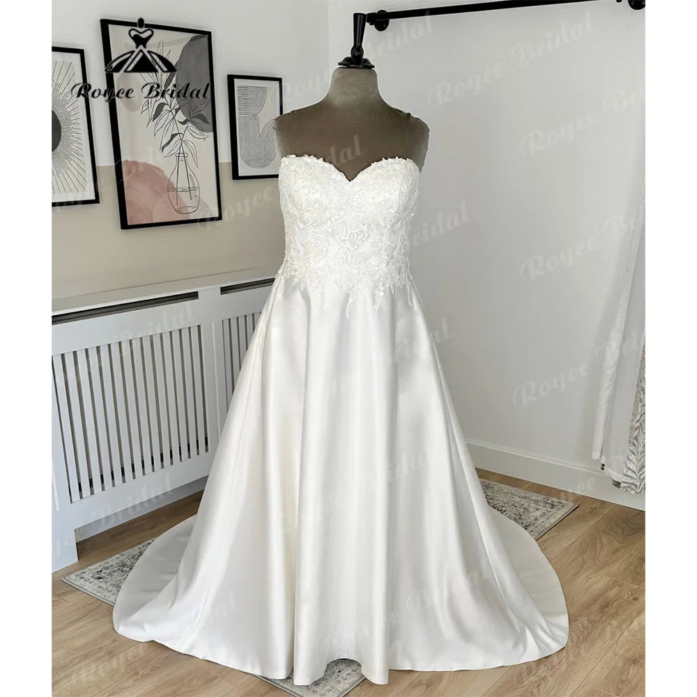Vintage Lace Bodice Soft Satin Off the Shoulder Wedding Dress for Women 2024 Bridal Gown Custom Made robe de mariee Roycebridal