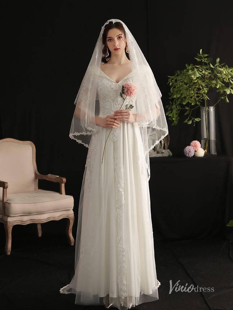 Vintage Lace Floor Length Bridal Veil Viniodress AC1303-Veils-Viniodress-Ivory-Viniodress