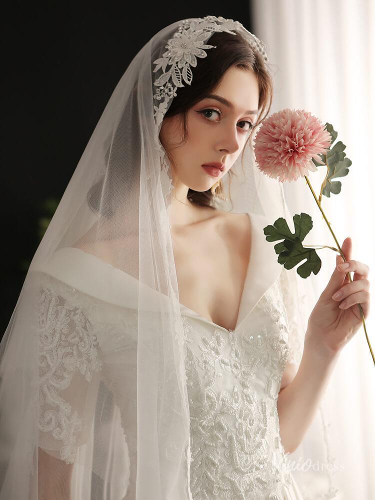 Vintage Lace Floor Length Bridal Veil Viniodress AC1303-Veils-Viniodress-Ivory-Viniodress