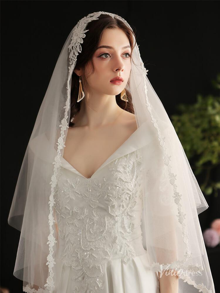 Vintage Lace Floor Length Bridal Veil Viniodress AC1303-Veils-Viniodress-Ivory-Viniodress
