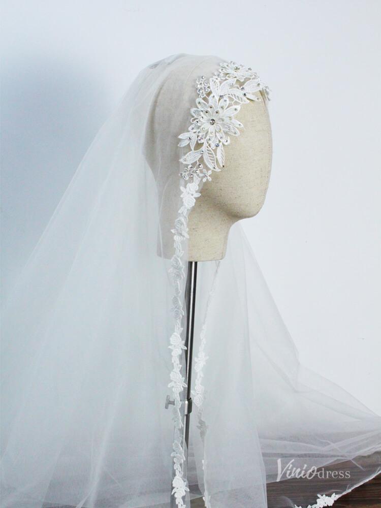 Vintage Lace Floor Length Bridal Veil Viniodress AC1303-Veils-Viniodress-Ivory-Viniodress