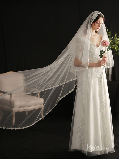 Vintage Lace Floor Length Bridal Veil Viniodress AC1303-Veils-Viniodress-Ivory-Viniodress