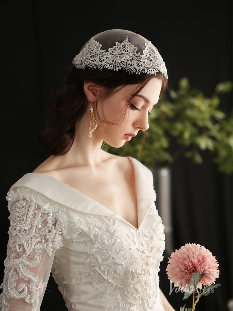 Vintage Lace Headpiece Bridal Veil Viniodress AC1295-Veils-Viniodress-Ivory-Viniodress