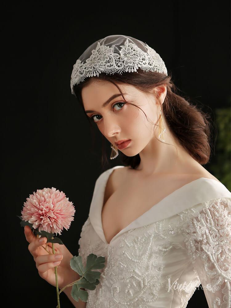 Vintage Lace Headpiece Bridal Veil Viniodress AC1295-Veils-Viniodress-Ivory-Viniodress