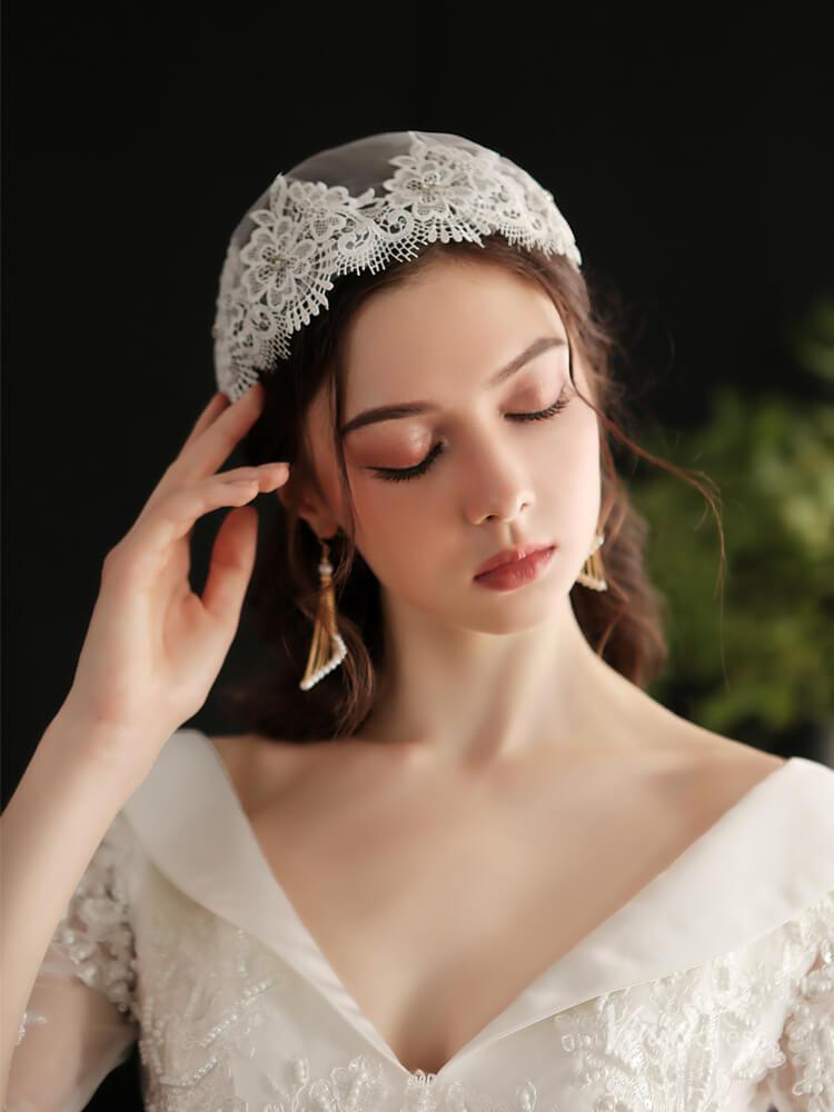 Vintage Lace Headpiece Bridal Veil Viniodress AC1295-Veils-Viniodress-Ivory-Viniodress