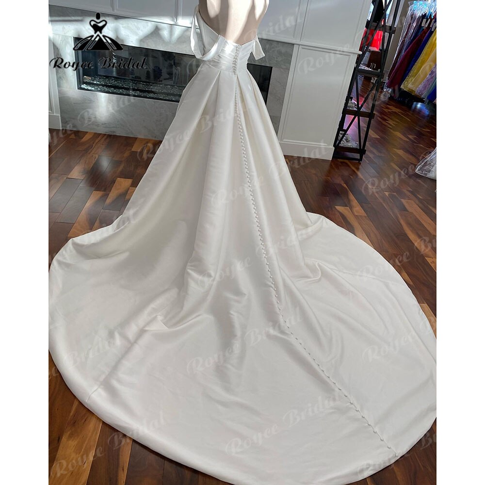 Vintage Off the Shoulder Satin Sweetheart Neckline Pleats Wedding Dress with Cap Short Sleeve 2023 Bridal Gowns robe de mariée