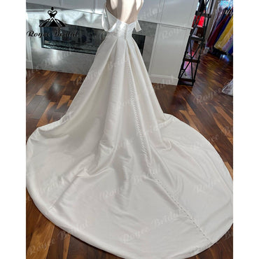 Roycebridal Vintage Off the Shoulder Satin Sweetheart Neckline Pleats Wedding Dress with Cap Short Sleeve 2025 Bridal Gowns robe de mariée