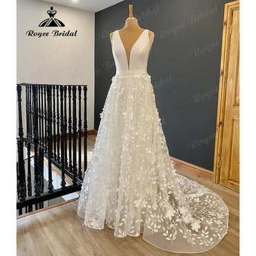 Vintage Plunging Deep V Neck Lace Appliques Tank Wedding Dress for Women  Bridal Gown Sleeveless sukienka na wesele Elegant