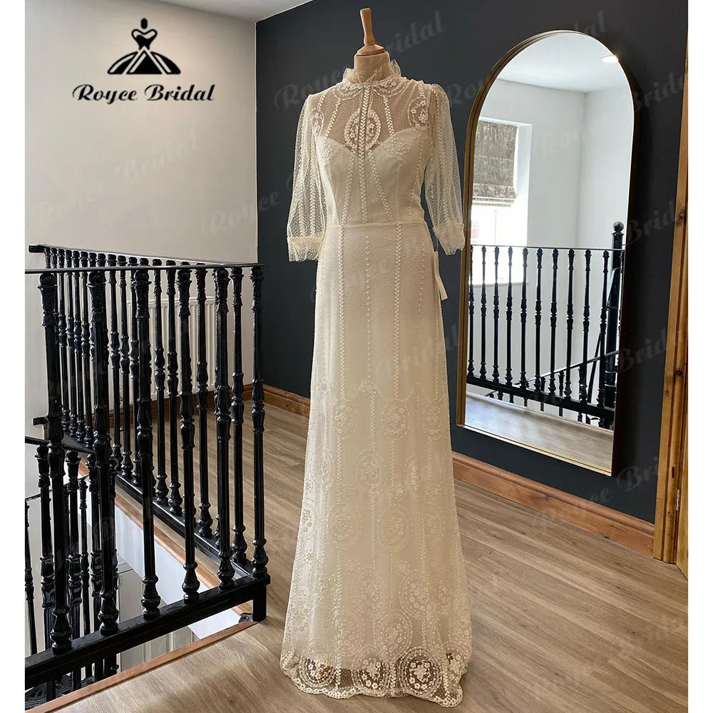 Vintage Robe Boho Three Quarter Sleeve Princess Wedding Dress for Women 2024 Boho Floor-Length Bridal Gown sukienka na wesele